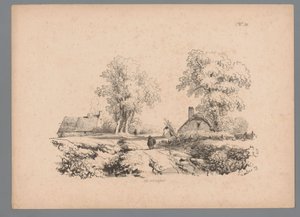 Paesaggio con due case e due figure su una strada (Landschapsstudies door Paulus Lauters, Nouvelle suite de 40 études de paysages par P. Lauters) da Paulus Lauters
