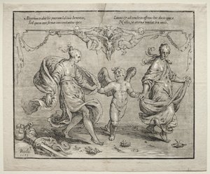 Cupido che danza con due donne allegoriche da Paulus Moreelse