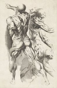 Studio anatomico di tre figure con braccia distese