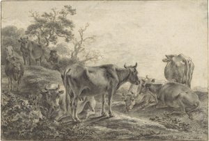 Mandria di bovini da Paulus Potter (signed by artist)