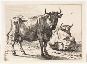 Una mucca in piedi e una sdraiata da Paulus Potter