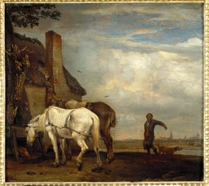 Due cavalli davanti a una capanna di contadini da Paulus Potter