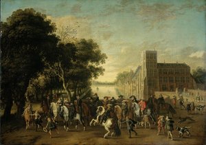 Principe Maurizio di Orange accompagnato da Federico V e sua moglie Elisabetta Stuart, Re e Regina da Pauwels van Hillegaert