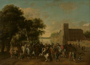 Il principe Maurits, accompagnato dal principe Frederik Hendrik, Federico V di Boemia e sua moglie Elisabetta Stuart, e altri, al Buitenhof, L