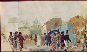 Scena di strada sotto la pioggia a Mosca da Pavel Andreevich Fedotov