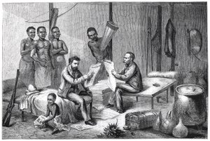 Livingstone e Stanley che ricevono giornali in Africa Centrale, 1871-1873 da Pearson