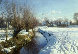 Giornata invernale soleggiata al ruscello da Peder Monsted
