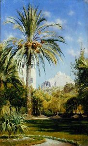 I giardini del Palazzo Reale verso la collina di Lykavitos, Atene da Peder Monsted