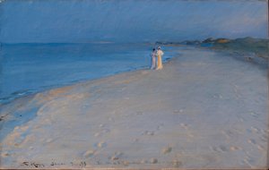 Danese:  Serata estiva alla spiaggia sud di Skagen. Anna Ancher e Marie Serata estiva alla spiaggia sud di Skagen. Anna Ancher e Marie Krøyer

 (studio) da Peder Severin Krøyer