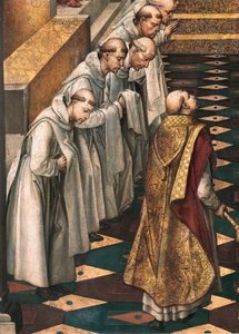 Apparizione della Vergine alla comunità dei monaci domenicani (dettaglio) da Pedro Berruguete