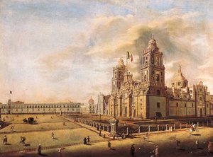 La cattedrale metropolitana e il palazzo nazionale a Città del Messico da Pedro Gualdi