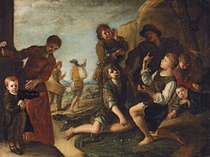 Ragazzi che giocano a dadi - un modello da Pedro Nunez de Villavicenzio
