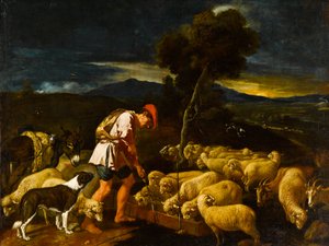 Giacobbe che annaffia le pecore di Labano davanti ai rami pelati