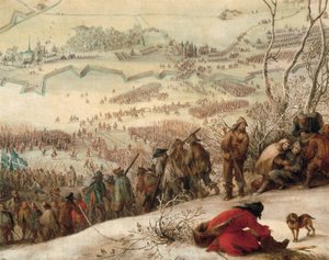 Assedio di Aire sulla Lilia (Aire-sur-la-Lys nel dipartimento del Nord Pas de Calais) da parte degli armati spagnoli nel 1641. (dettaglio)