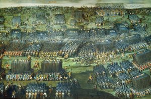 La battaglia della Montagna Bianca vicino a Praga il 7-8 novembre 1620, dipinto di Pieter Snayers conservato in Santa Maria della Vittoria, Roma. (dettaglio). Guerra dei Trent