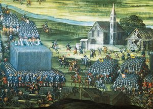 La Battaglia della Montagna Bianca vicino a Praga il 7-8 novembre 1620, dipinto di Pieter Snayers (1592-1667) conservato in Santa Maria della Vittoria, Roma. (dettaglio). Guerra dei Trent
