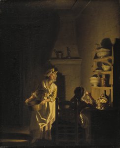 Il test delle uova, interno di una cucina da Pehr Hilleström