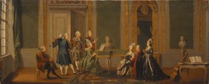 Interno in stile gustaviano con una festa musicale