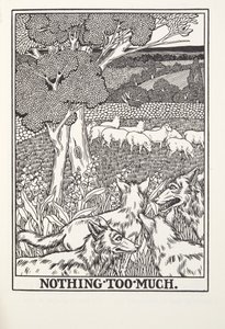 Niente di troppo, da Favole di Fontaine, pub. 1905 (incisione) da Percy J. Billingshurst