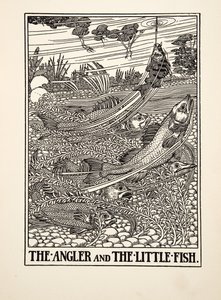Il pescatore e il pesciolino, da Cento favole di Esopo, pub.1903 da Percy J. Billingshurst