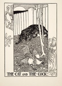 Il gatto e il gallo, da Cento favole di Esopo, pub.1903 da Percy J. Billingshurst