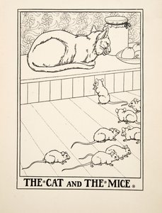 Il gatto e i topi, da Cento favole di Esopo, pub.1903 (incisione) da Percy J. Billingshurst