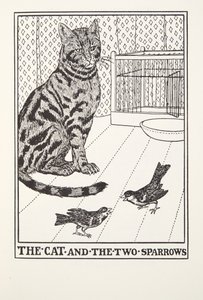 Il gatto e i due passeri, da Fontaine Fables, pub. 1905
