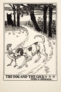 Il Cane e il Gallo in Viaggio, da Cento Favole di Esopo, pub.1903