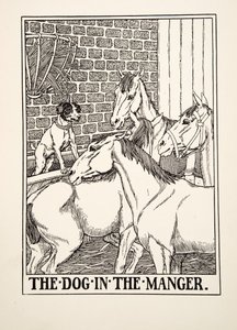 Il Cane nella Mangiatoia, da Cento Favole di Esopo, pub.1903