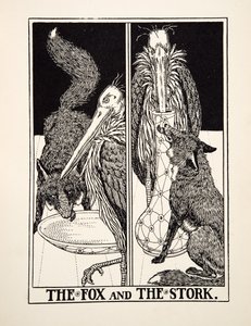 La volpe e la cicogna, da Cento favole di Esopo, pub.1903