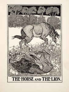 Il cavallo e il leone, da Cento favole di Esopo, pub.1903