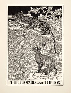 Il Leopardo e la Volpe, da Cento Favole di Esopo, pub.1903