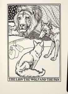 Il leone, il lupo e la volpe, da Fontaine Fables, pub. 1905