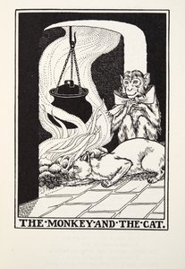 La scimmia e il gatto, da Fontaine Fables, pub. 1905 da Percy J. Billingshurst