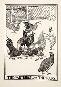 La Pernice e i Galli, da Cento Favole di Esopo, pub.1903 da Percy J. Billingshurst