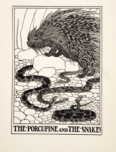Il porcospino e i serpenti, da Cento favole di Esopo, pub.1903 da Percy J. Billingshurst