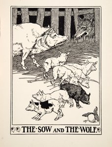 La scrofa e il lupo, da Cento favole di Esopo, pub.1903 da Percy J. Billingshurst