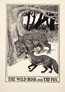 Il Cinghiale e la Volpe, da Cento Favole di Esopo, pub. 1903