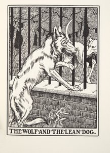 Il lupo e il cane magro, dalle Favole di Fontaine, pub. 1905 (incisione) da Percy J. Billingshurst