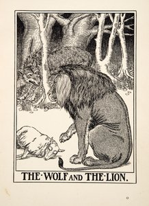 Il lupo e il leone, da Cento favole di Esopo, pub.1903 da Percy J. Billingshurst
