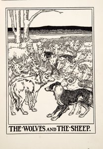 I lupi e le pecore, da Cento favole di Esopo, pub.1903 da Percy J. Billingshurst