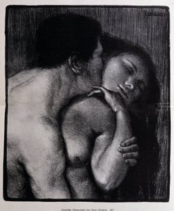 Uomo che bacia una donna. Litografia di Pere Torne-Esquius da Pere Torne Esquius