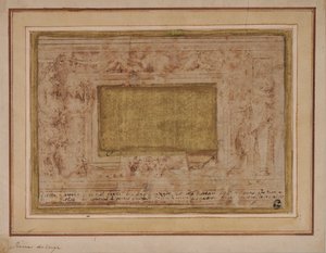 Progetto per cornice in stucco con cariatidi, festoni e putti da Perino del Vaga