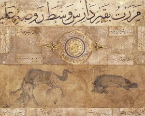 Un lupo maculato e una iena, fine XV secolo da Persian School