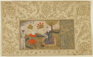 Una coppia conversa vicino a un ruscello da Persian School