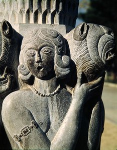 (dettaglio) di una figura che tiene un leone, Dinastia Safavide