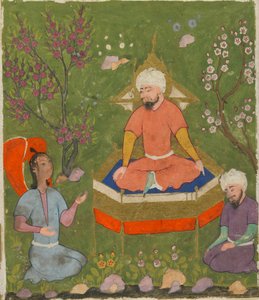 Foglio da Ajaib al-Makhluqat (Meraviglie della Creazione) di al-Qazwini; recto: Figura Alonata Intronizzata, Qazwin, Iran, c.1590-1600 da Persian School