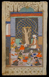 Folio da un Khamsa (Quintetto) di Nizami; recto: Layla e Majnun a scuola, Iran, periodo Safavide, c.1600-10