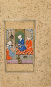 Foglio da un Yusuf u Zulaykha di Jami; Zulaykha e un Uomo Anziano Ascoltano una Conversazione, possibilmente Mashhad, Iran, c.1560-70 da Persian School