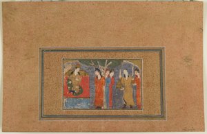 Foglio da un testo non identificato; Una Principessa Intronizzata, Iran, c.1440-50 da Persian School